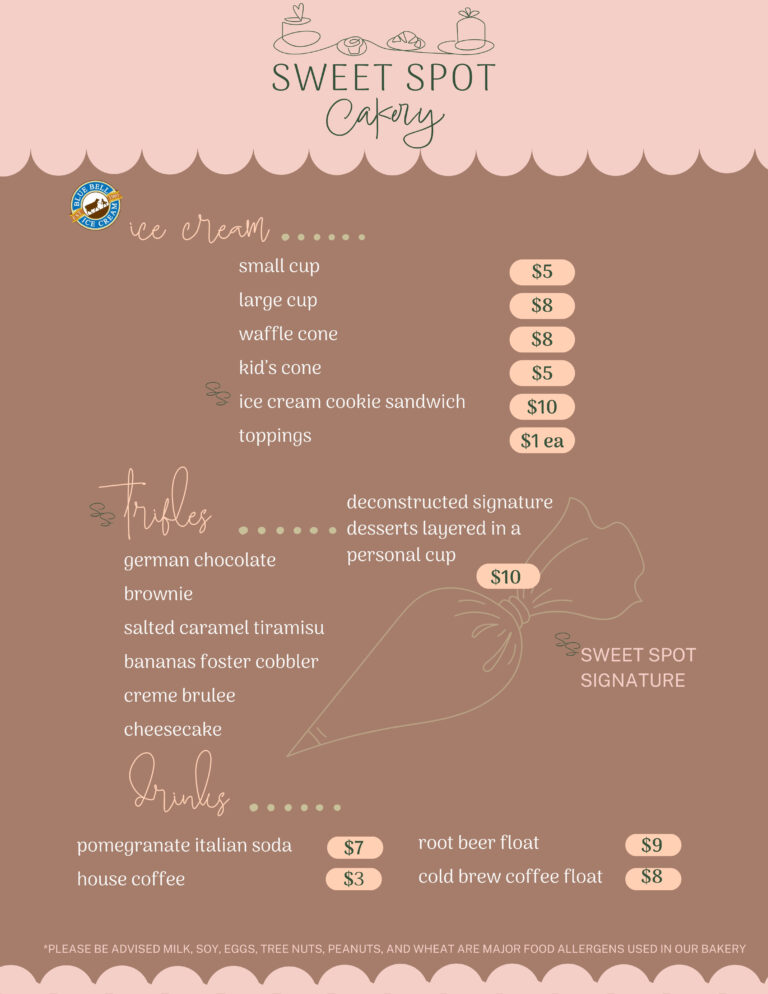 Sweet Spot Cakery 33 SSMenu
